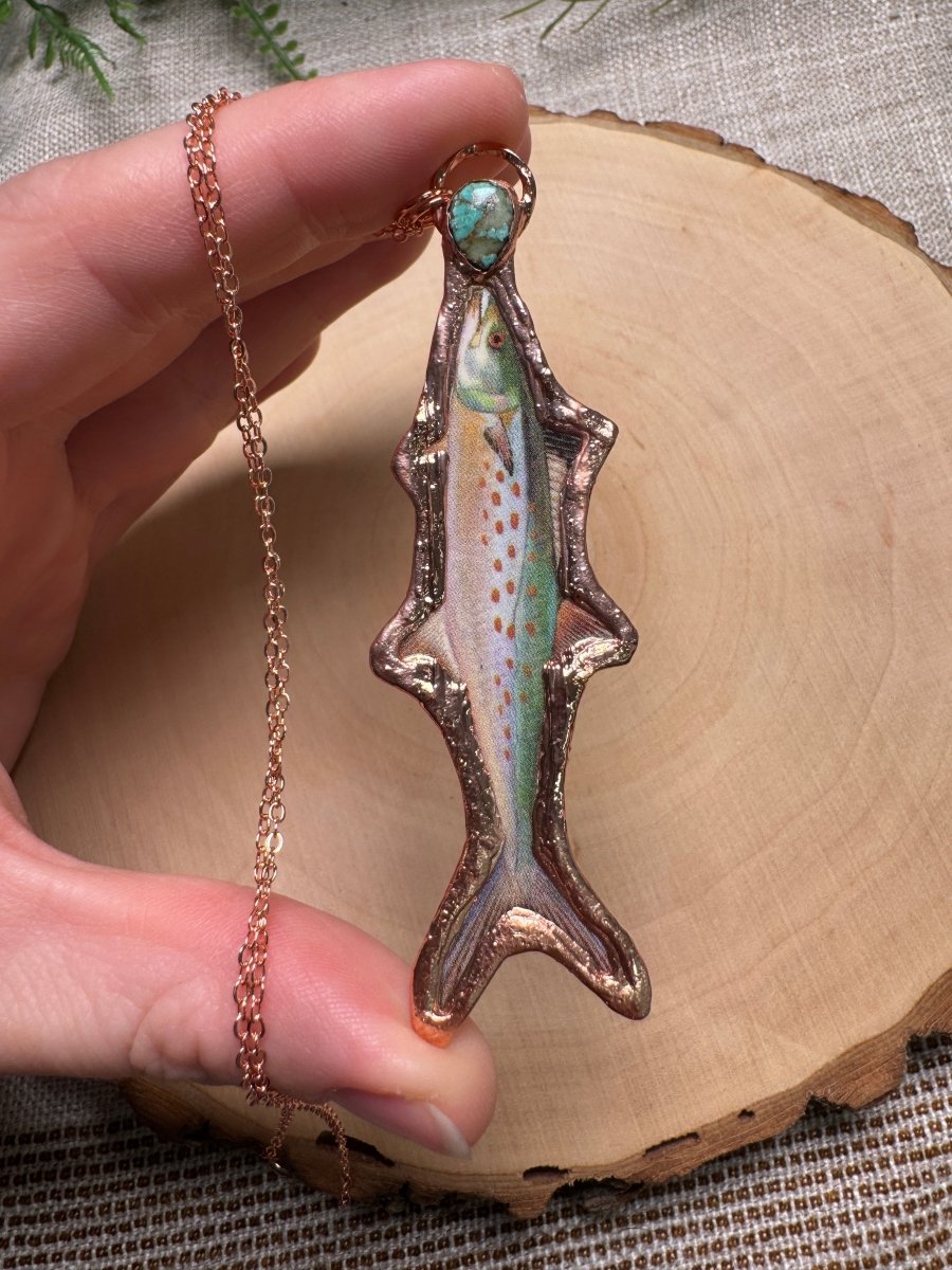 Spanish Mackerel and Turquoise Necklace detail view by Copper Ashes