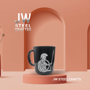 Spartan Warrior Mug | Black Ceramic Coffee Cup | JW SteelCrafts by JW SteelCrafts, Southern food gift detail photo 3