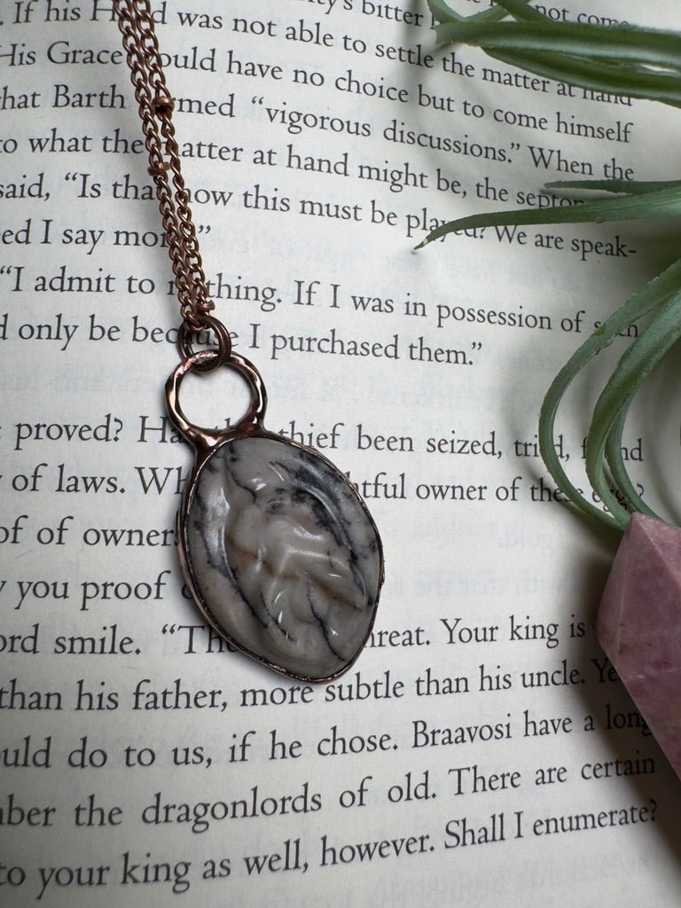 Spiderweb Jasper Yoni Necklace detail view by Copper Ashes