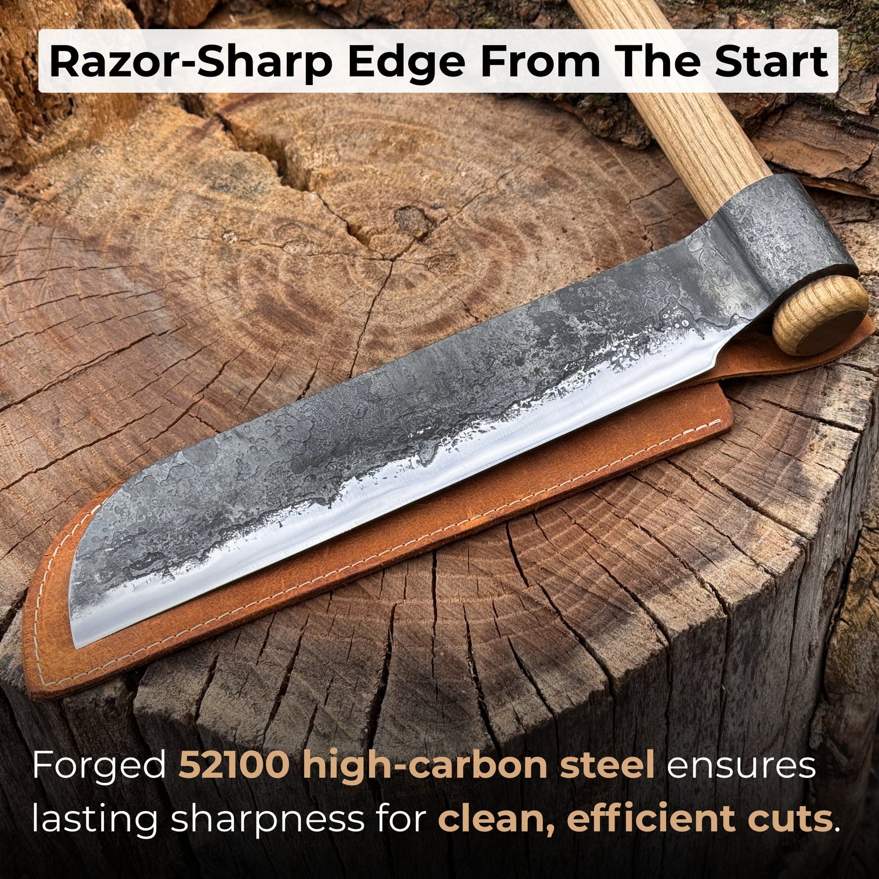 Splitting Froe with Wooden Mallet detail view by Sharky Forged Steel Tools