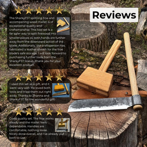 Splitting Froe with Wooden Mallet detail view by Sharky Forged Steel Tools