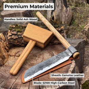 Splitting Froe with Wooden Mallet detail view by Sharky Forged Steel Tools