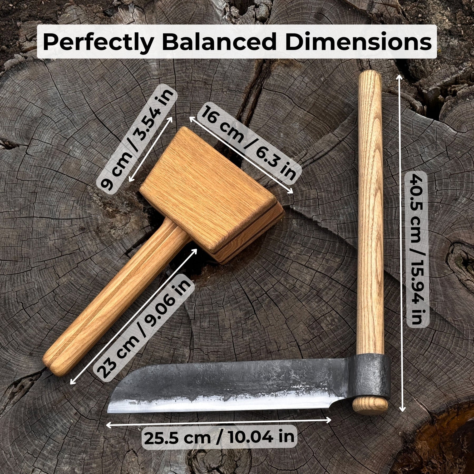 Splitting Froe with Wooden Mallet detail view by Sharky Forged Steel Tools
