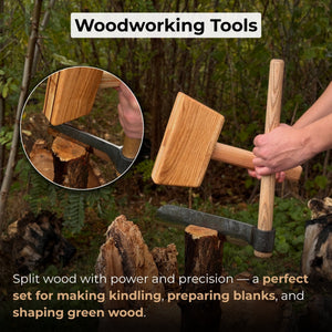 Splitting Froe with Wooden Mallet detail view by Sharky Forged Steel Tools