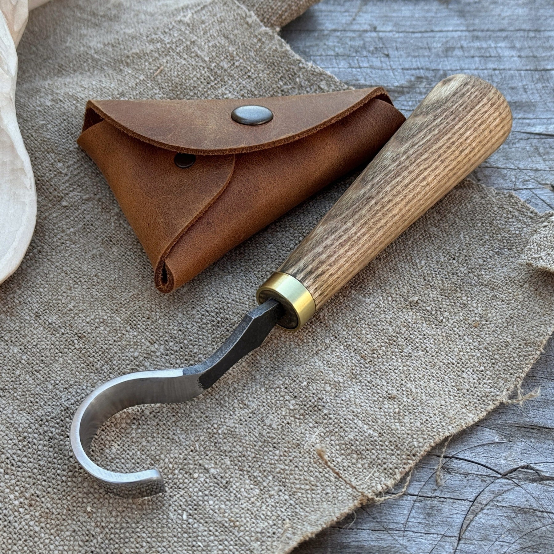 Spoon Carving Hook Knife, ⌀3 cm (1.2 inches) with Leather Case by Sharky Forged Steel Tools