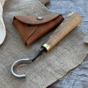 Spoon Carving Hook Knife, ⌀3 cm (1.2 inches) with Leather Case by Sharky Forged Steel Tools