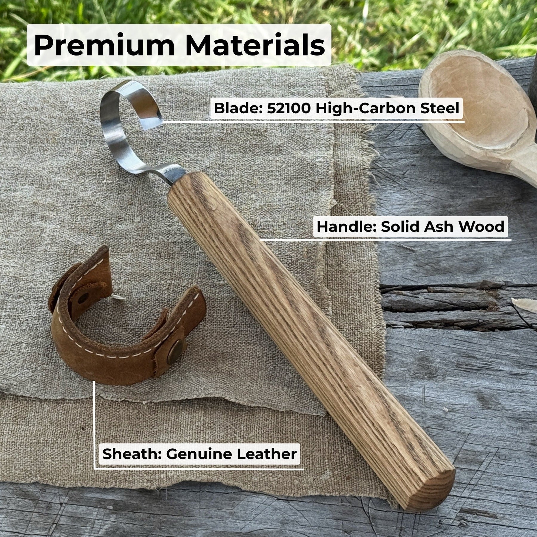 Spoon Carving Hook Knife, ⌀ 4.5 cm (1.77 inches) detail view by Sharky Forged Steel Tools