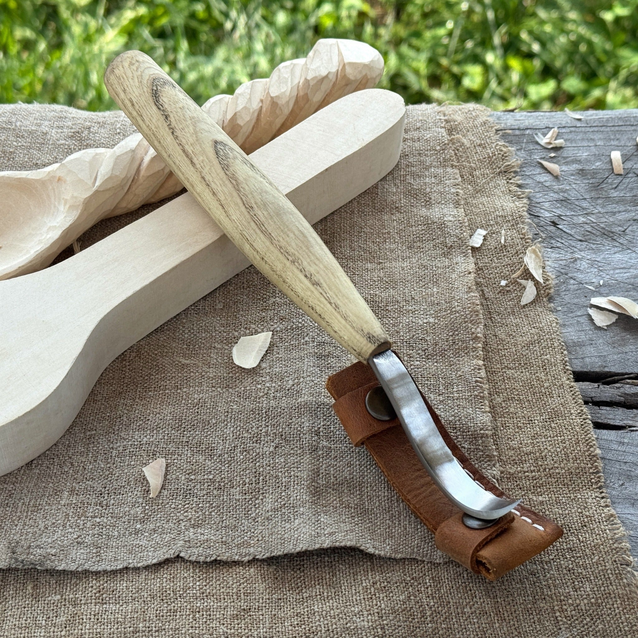Spoon Carving Hook Knife, ⌀6 cm (2.36 inches) with Leather Case by Sharky Forged Steel Tools