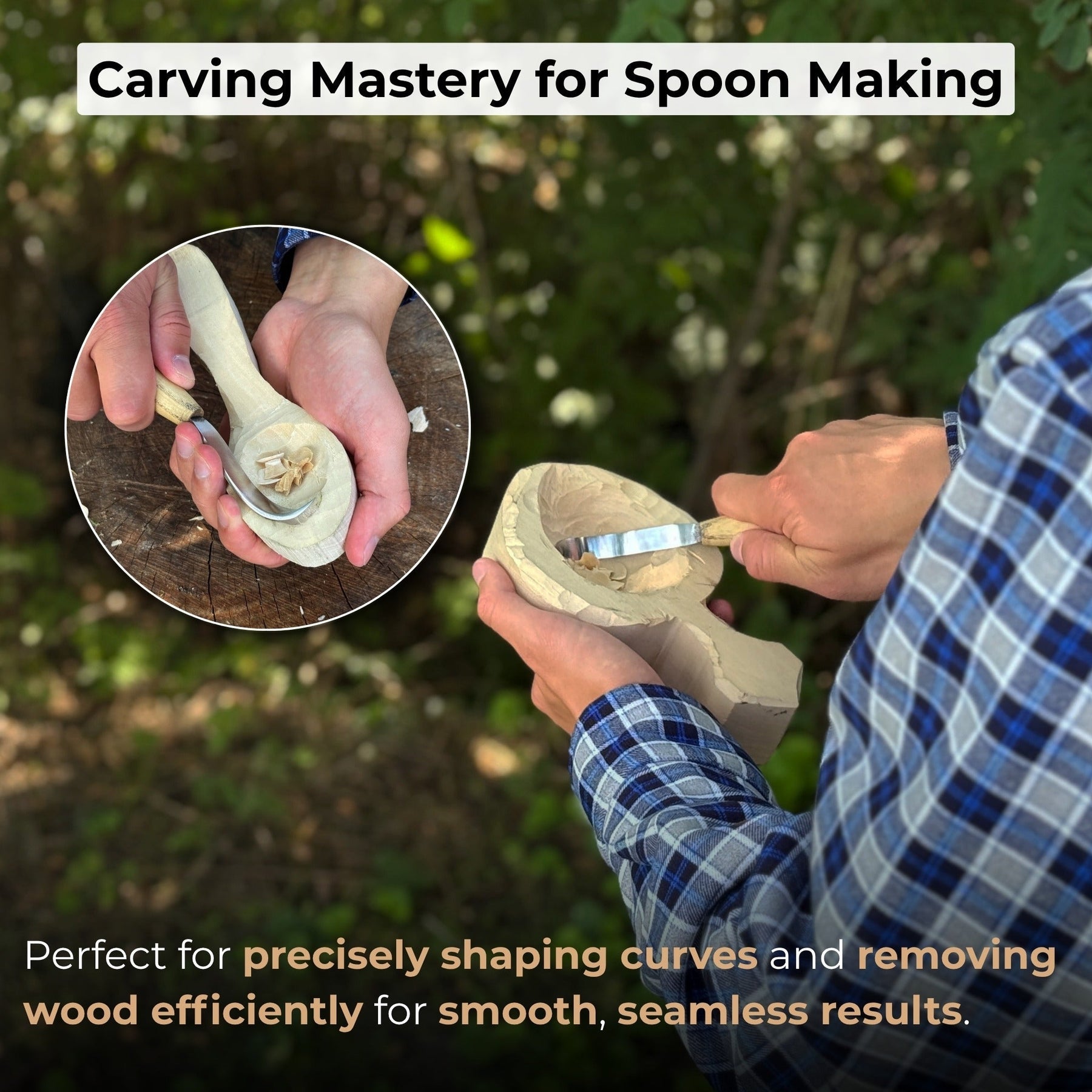 Spoon Carving Hook Knife, ⌀6 cm (2.36 inches) with Leather Case detail view by Sharky Forged Steel Tools