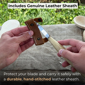 Spoon Carving Hook Knife, ⌀6 cm (2.36 inches) with Leather Case detail view by Sharky Forged Steel Tools