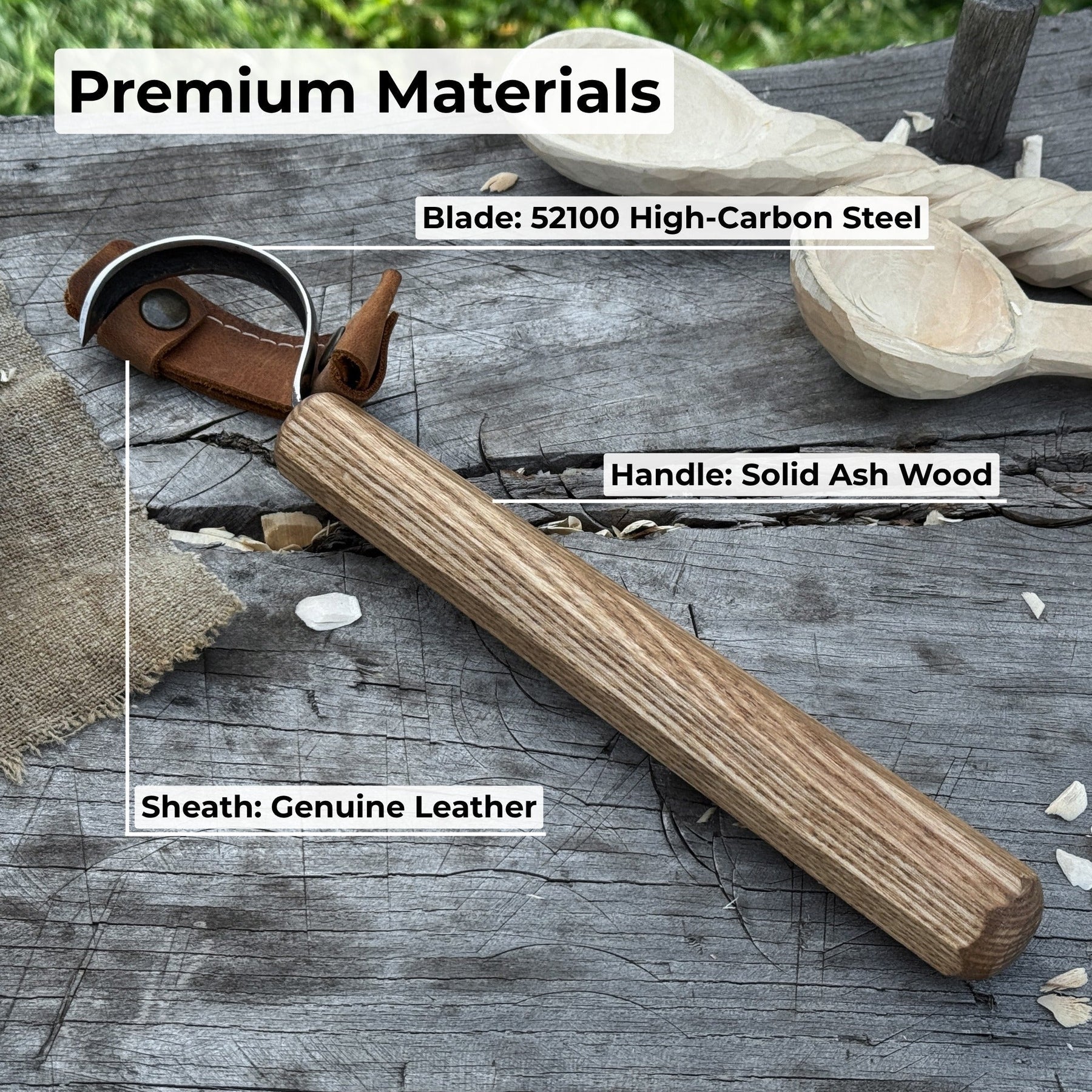 Spoon Carving Hook Knife – Large Radius Curve 5.5 cm (2.17 inches) detail view by Sharky Forged Steel Tools