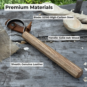 Spoon Carving Hook Knife – Large Radius Curve 5.5 cm (2.17 inches) detail view by Sharky Forged Steel Tools