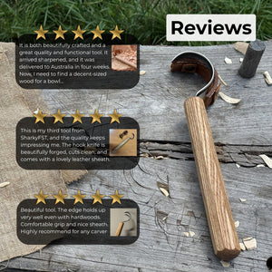 Spoon Carving Hook Knife – Large Radius Curve 5.5 cm (2.17 inches) detail view by Sharky Forged Steel Tools