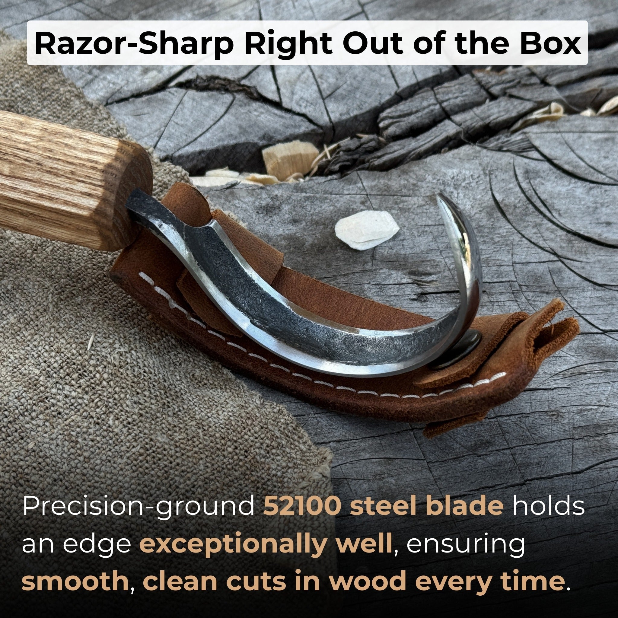 Spoon Carving Hook Knife – Large Radius Curve 5.5 cm (2.17 inches) detail view by Sharky Forged Steel Tools