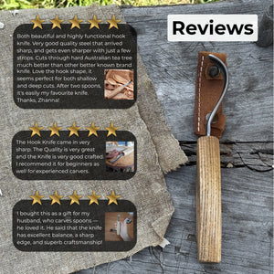 Spoon Carving Hook Knife – Long Curved Blade 7 cm (2.7 inches) detail view by Sharky Forged Steel Tools