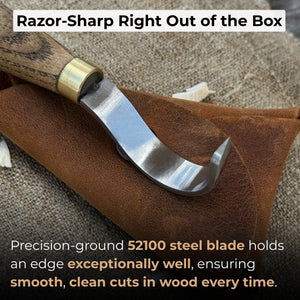 Spoon Carving Hook Knife with Leather Sheath, 3.5 cm (1.38 inches) detail view by Sharky Forged Steel Tools