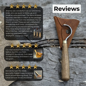 Spoon Carving Hook Knife with Leather Sheath, 3.5 cm (1.38 inches) detail view by Sharky Forged Steel Tools