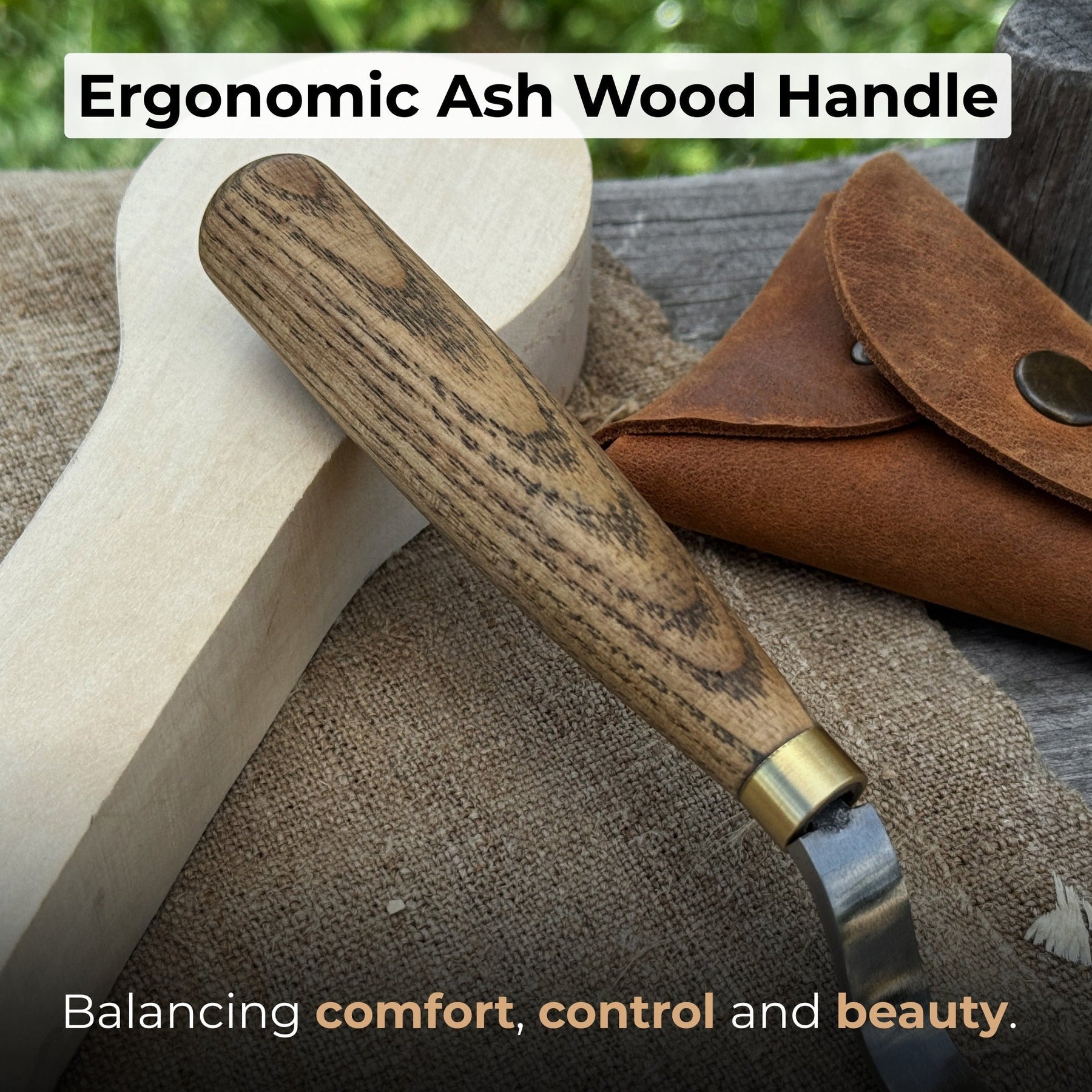 Spoon Carving Hook Knife with Leather Sheath, 3.5 cm (1.38 inches) detail view by Sharky Forged Steel Tools