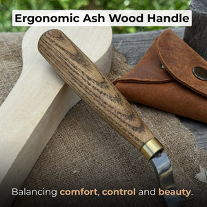 Spoon Carving Hook Knife with Leather Sheath, 3.5 cm (1.38 inches) detail view by Sharky Forged Steel Tools