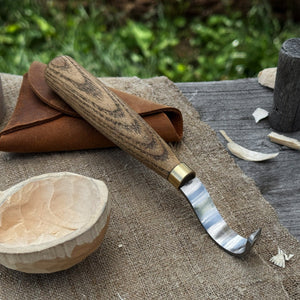 Spoon Carving Hook Knife with Leather Sheath, 3.5 cm (1.38 inches) by Sharky Forged Steel Tools