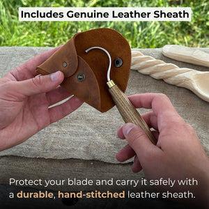 Spoon Carving Hook Knife with Leather Sheath, 3.5 cm (1.38 inches) detail view by Sharky Forged Steel Tools