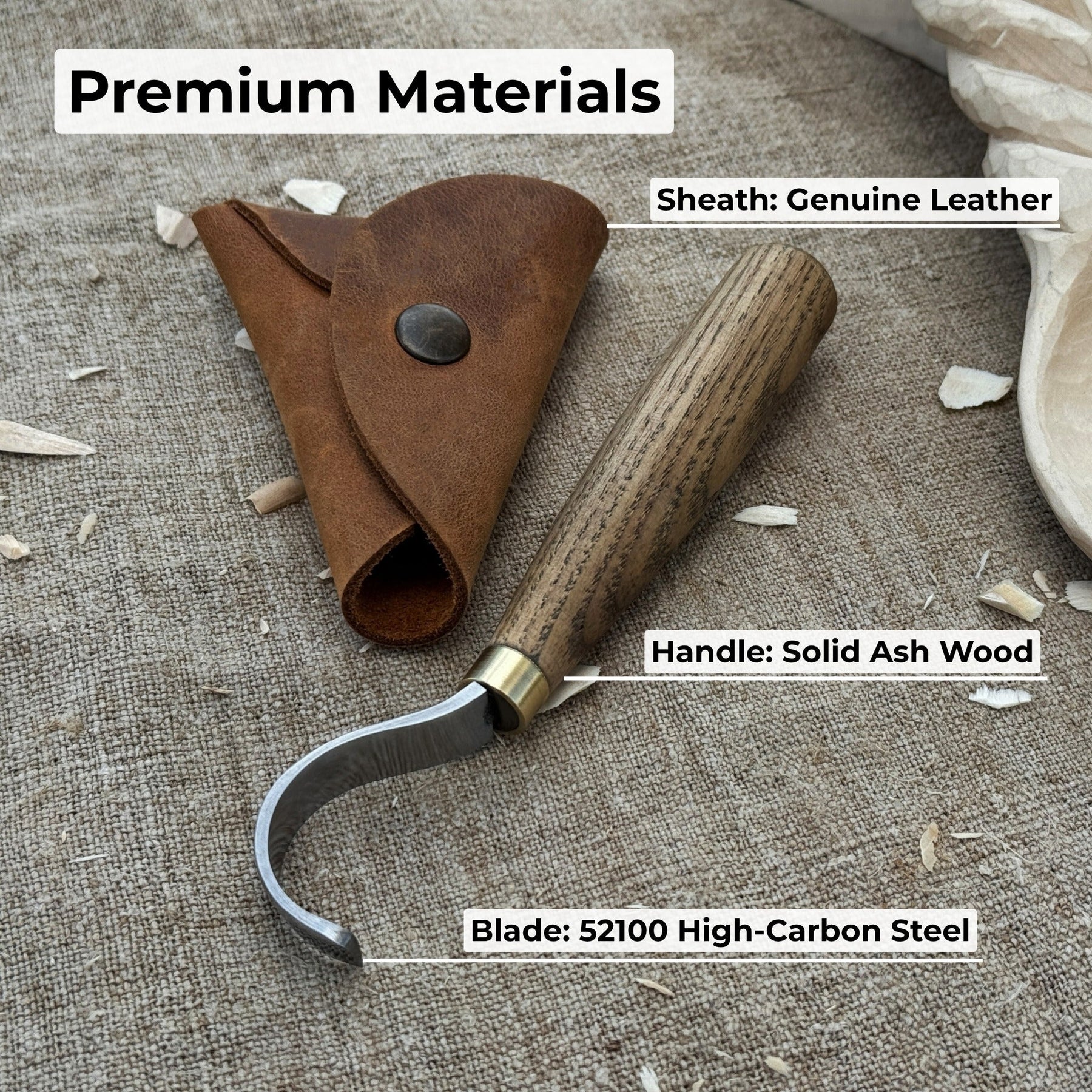 Spoon Carving Hook Knife with Leather Sheath, 3.5 cm (1.38 inches) detail view by Sharky Forged Steel Tools