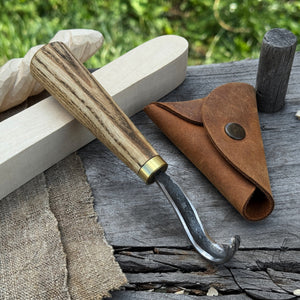 Spoon Carving Hook Knife with Leather Sheath, Blade 3.5 cm (1.38 inches) by Sharky Forged Steel Tools