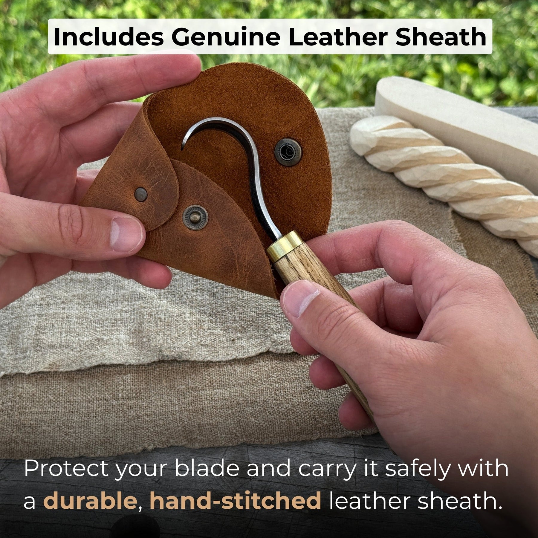 Spoon Carving Hook Knife with Leather Sheath, Blade 3.5 cm (1.38 inches) detail view by Sharky Forged Steel Tools