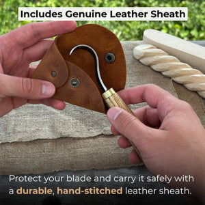Spoon Carving Hook Knife with Leather Sheath, Blade 3.5 cm (1.38 inches) detail view by Sharky Forged Steel Tools