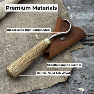 Spoon Carving Hook Knife with Leather Sheath, Blade 3.5 cm (1.38 inches) detail view by Sharky Forged Steel Tools