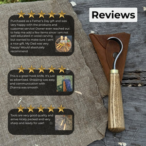 Spoon Carving Hook Knife with Leather Sheath, Blade 3.5 cm (1.38 inches) detail view by Sharky Forged Steel Tools