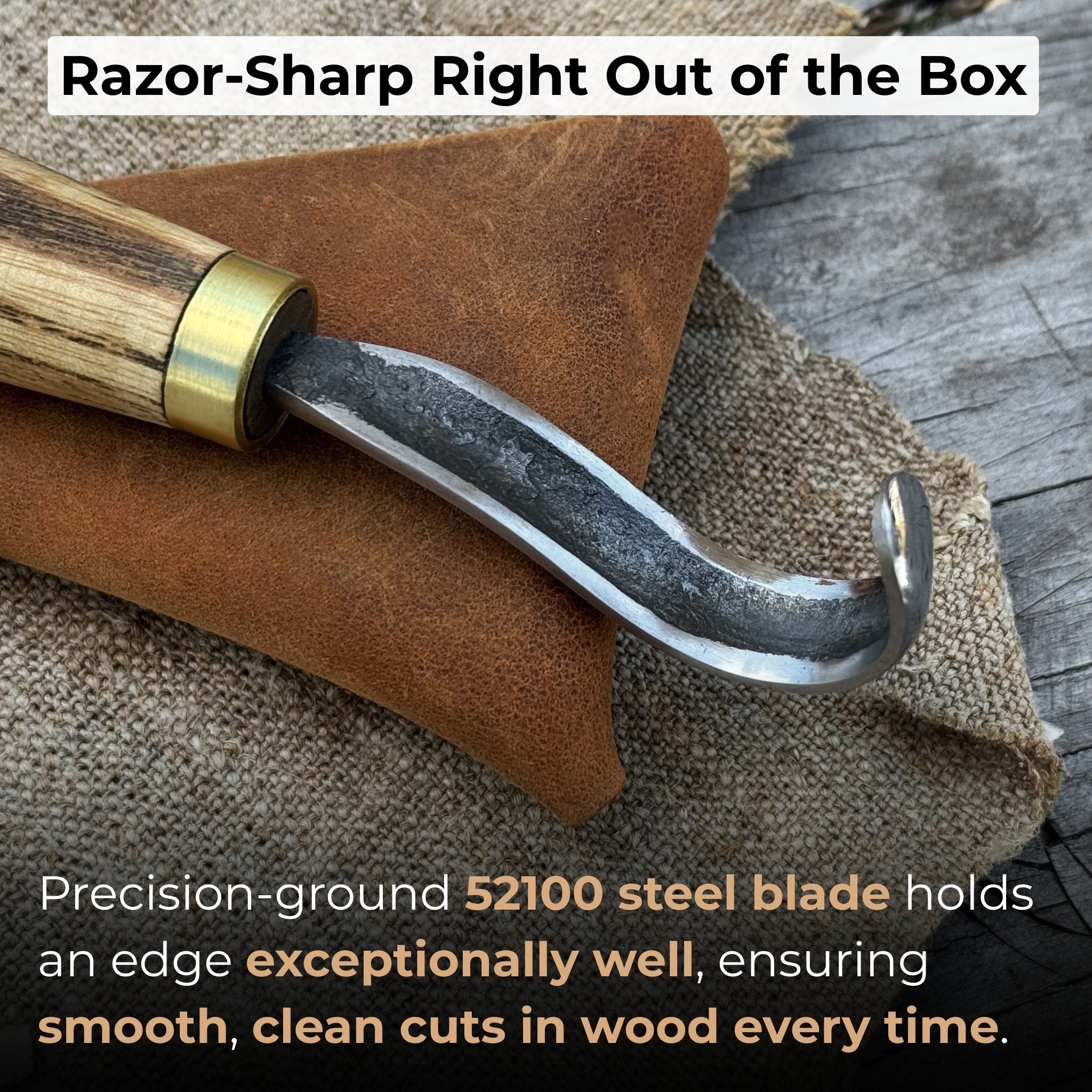 Spoon Carving Hook Knife with Leather Sheath, Blade 3.5 cm (1.38 inches) detail view by Sharky Forged Steel Tools