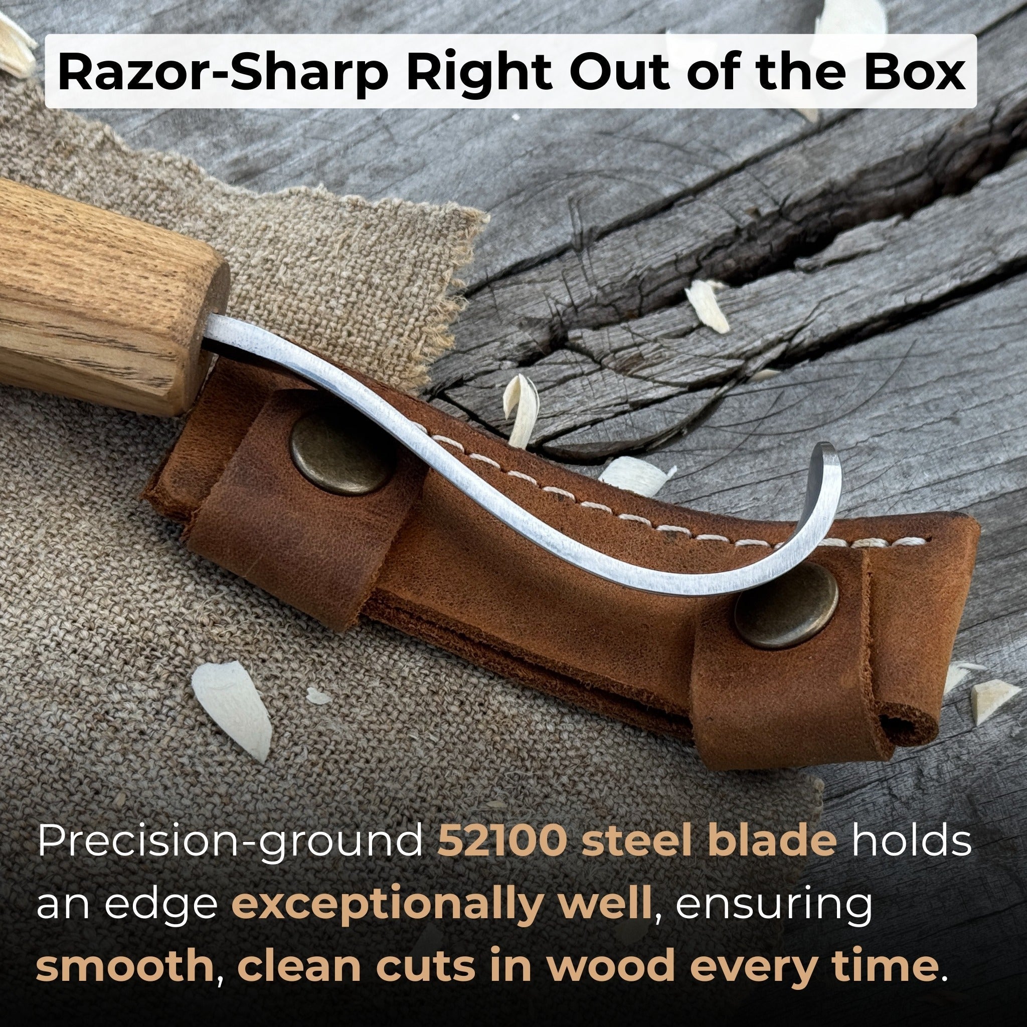 Spoon Carving Hook Knife with Octagonal Handle, 7.5 cm (3 inches), with Leather Sheath detail view by Sharky Forged Steel