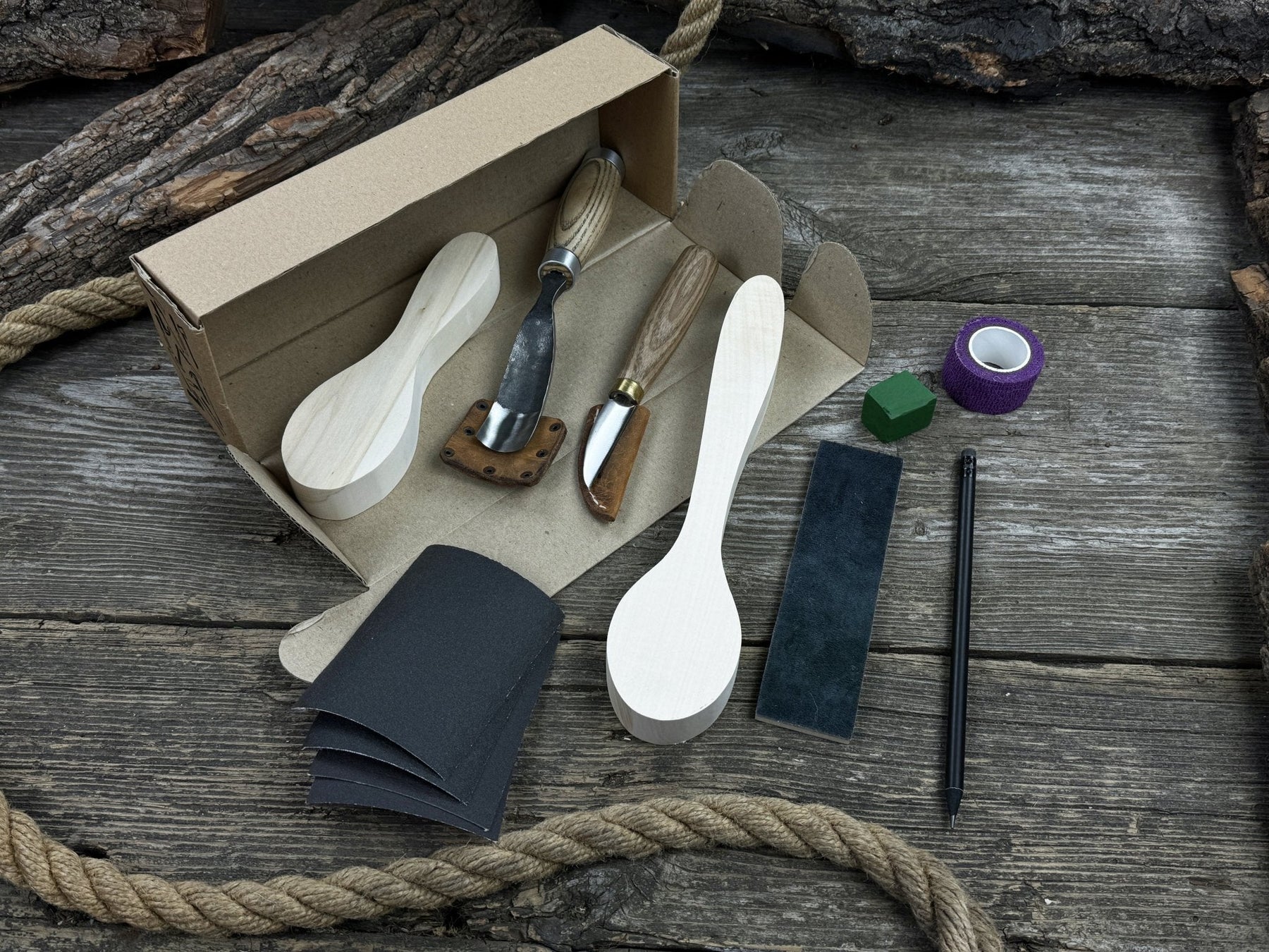 Spoon Carving Kit – Complete Starter Set with Wood, Tools & Accessories – Perfect Gift for Beginners & Hobbyists detail view