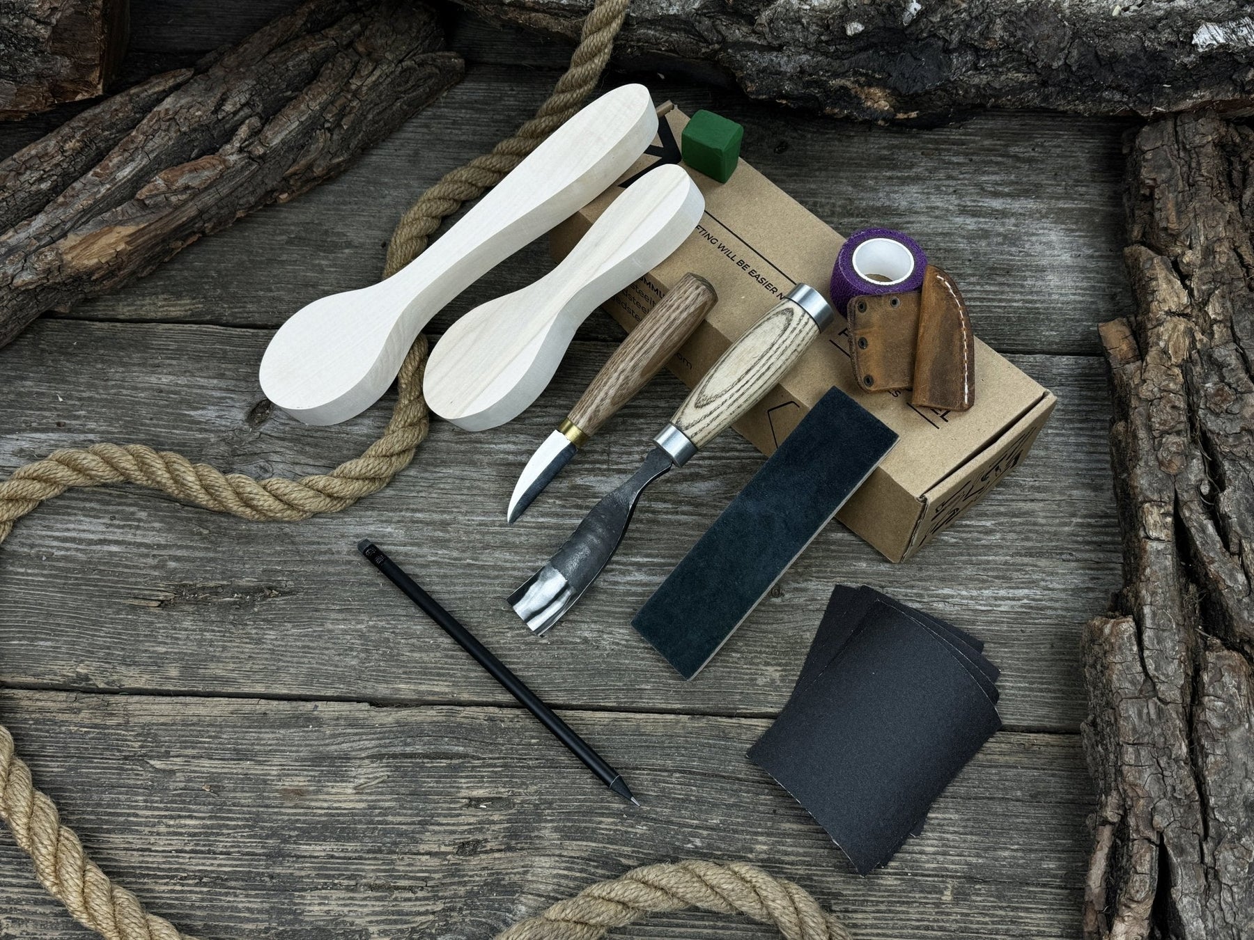 Spoon Carving Kit – Complete Starter Set with Wood, Tools & Accessories – Perfect Gift for Beginners & Hobbyists by Sharky