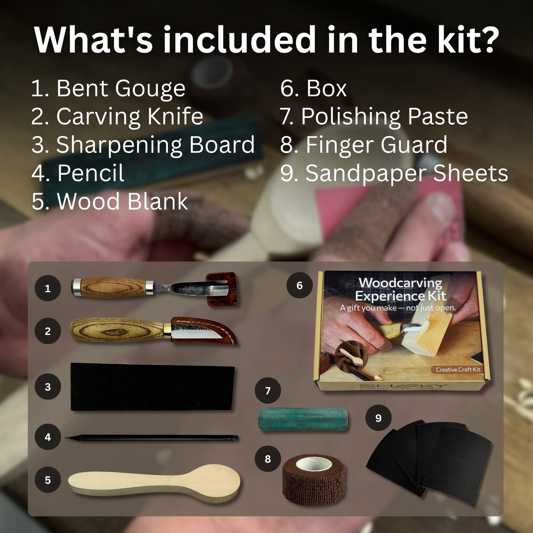 Spoon Carving Kit - Complete Starter Whittling Kit for Beginners Adults, Teens, and Kids detail view by Sharky Forged Steel