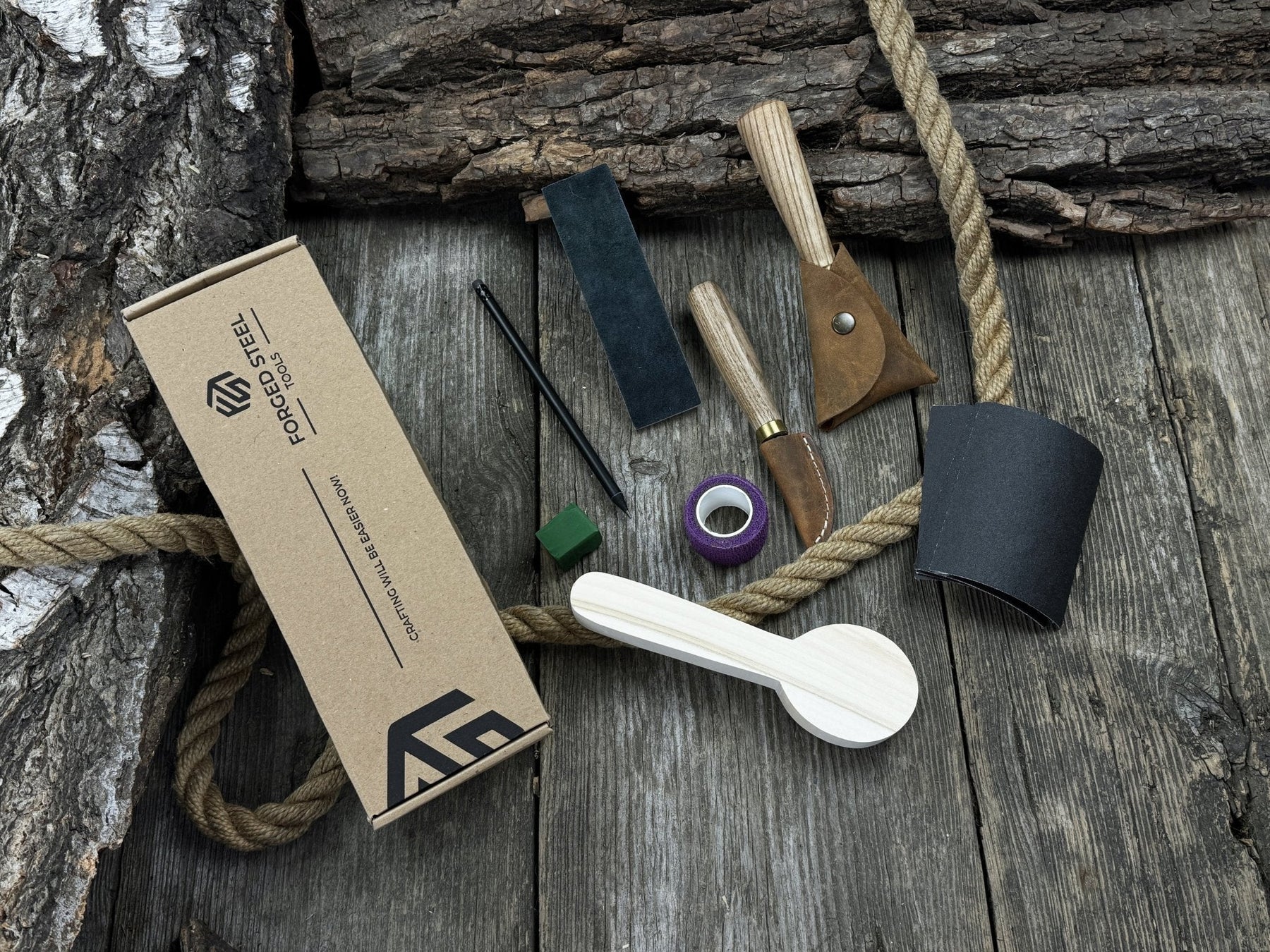 Spoon Carving Kit – Craft Your First Spoon with This All-Inclusive Starter Set detail view by Sharky Forged Steel Tools