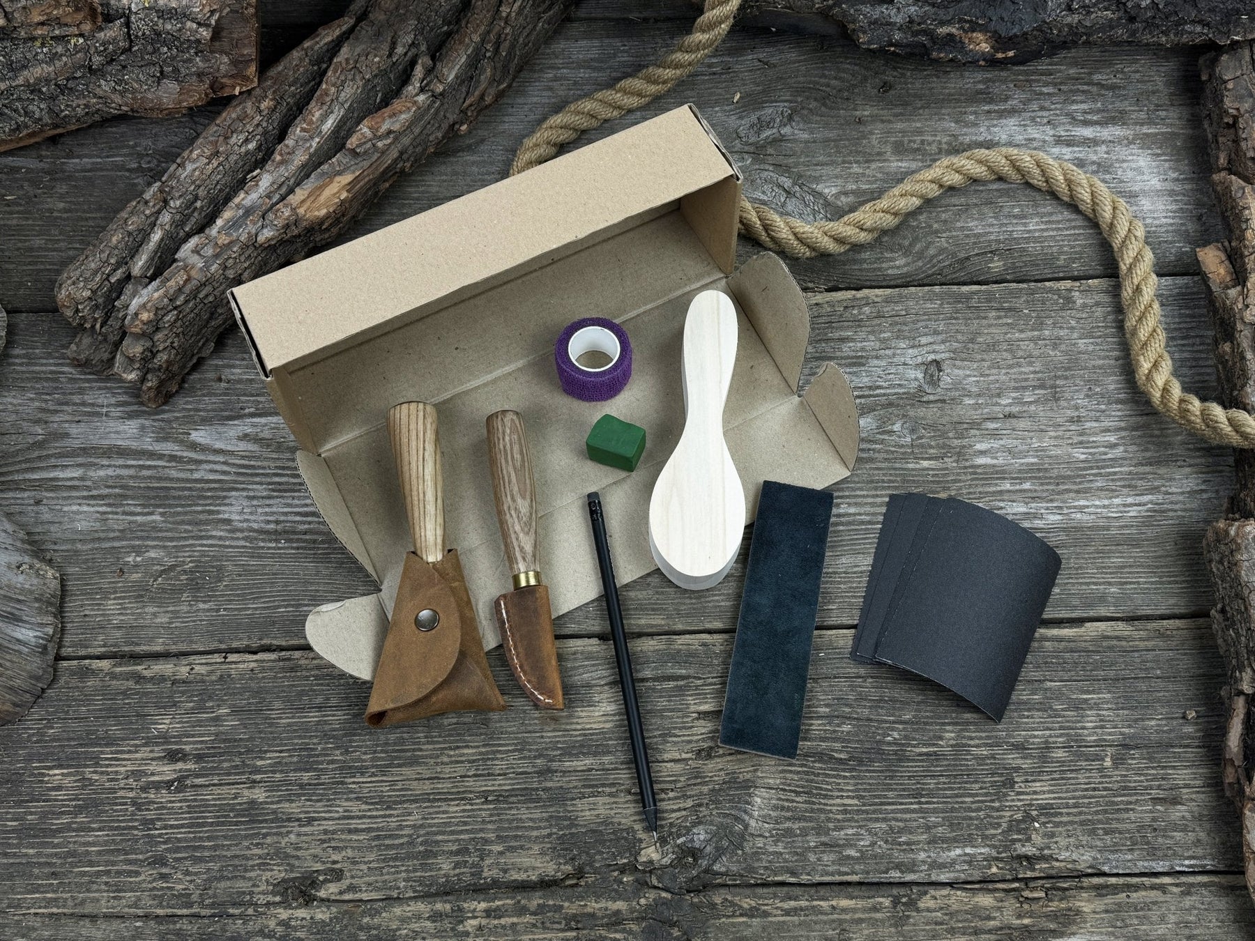 Spoon Carving Kit – Full Carving Set with Safety Tape & Polishing Tools detail view by Sharky Forged Steel Tools