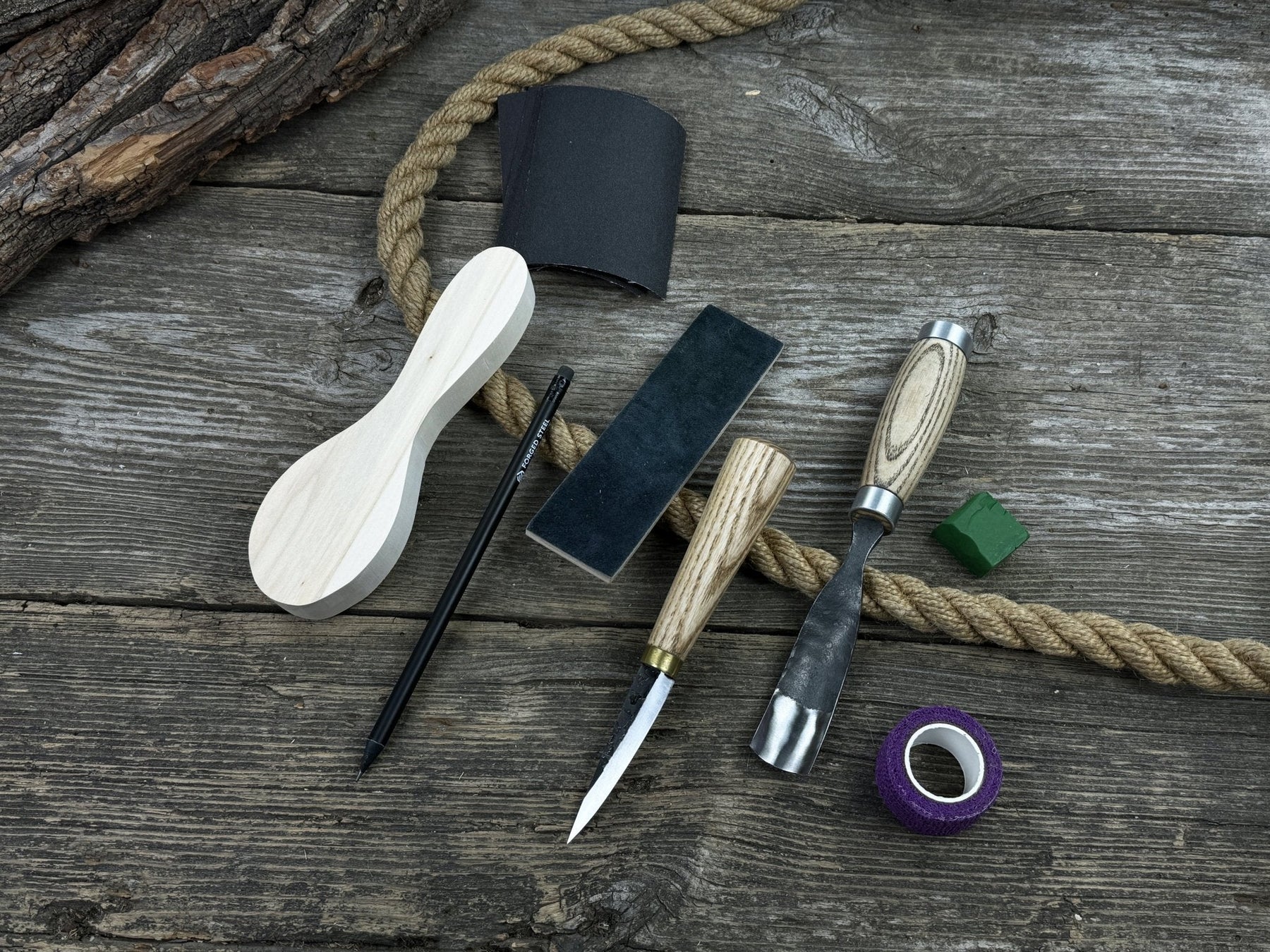 Spoon Carving Kit – Whittling Kit for Beginners with Sharpened Tools & Practice Wood detail view by Sharky Forged Steel Tools