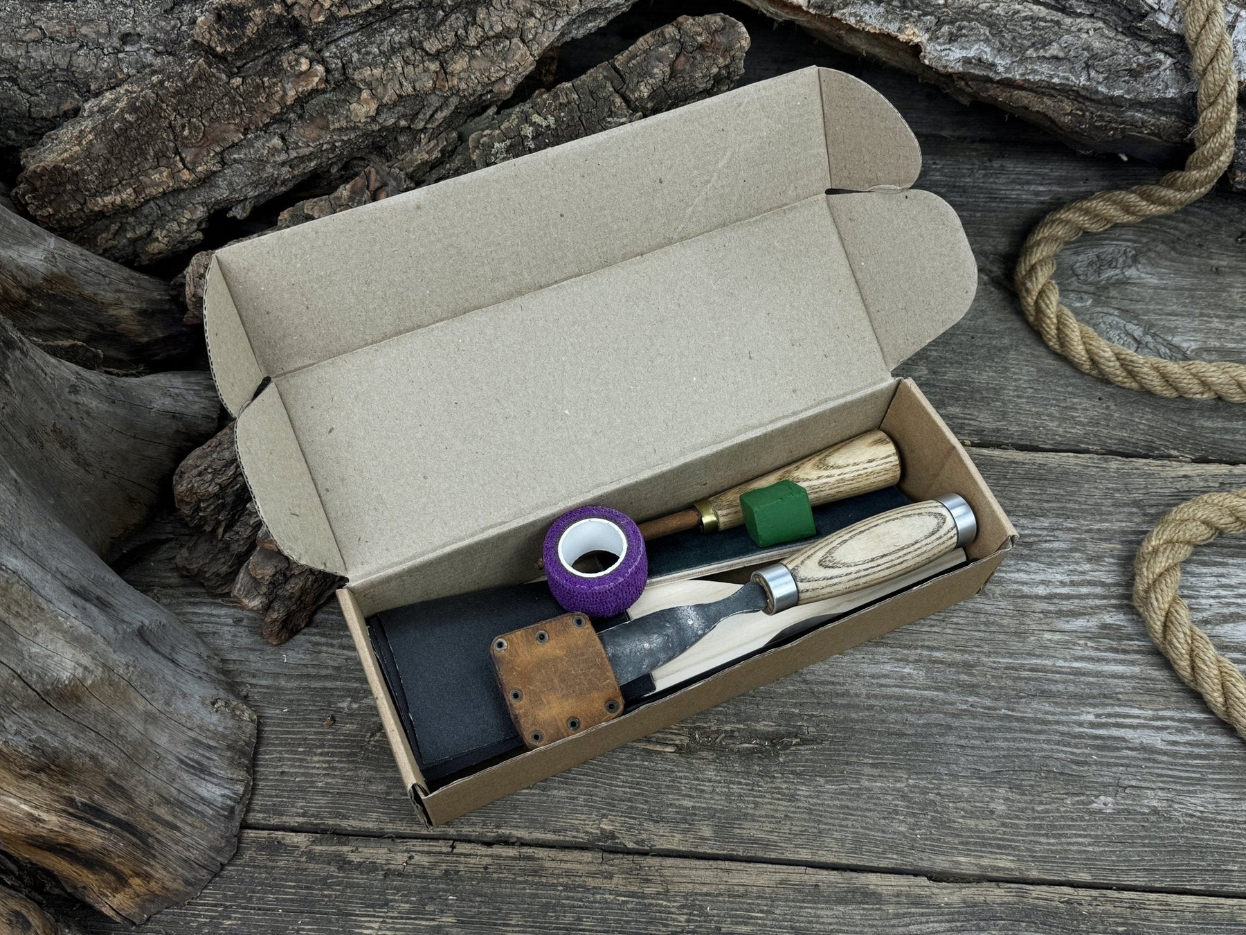 Spoon Carving Kit – Whittling Kit for Beginners with Sharpened Tools & Practice Wood detail view by Sharky Forged Steel Tools