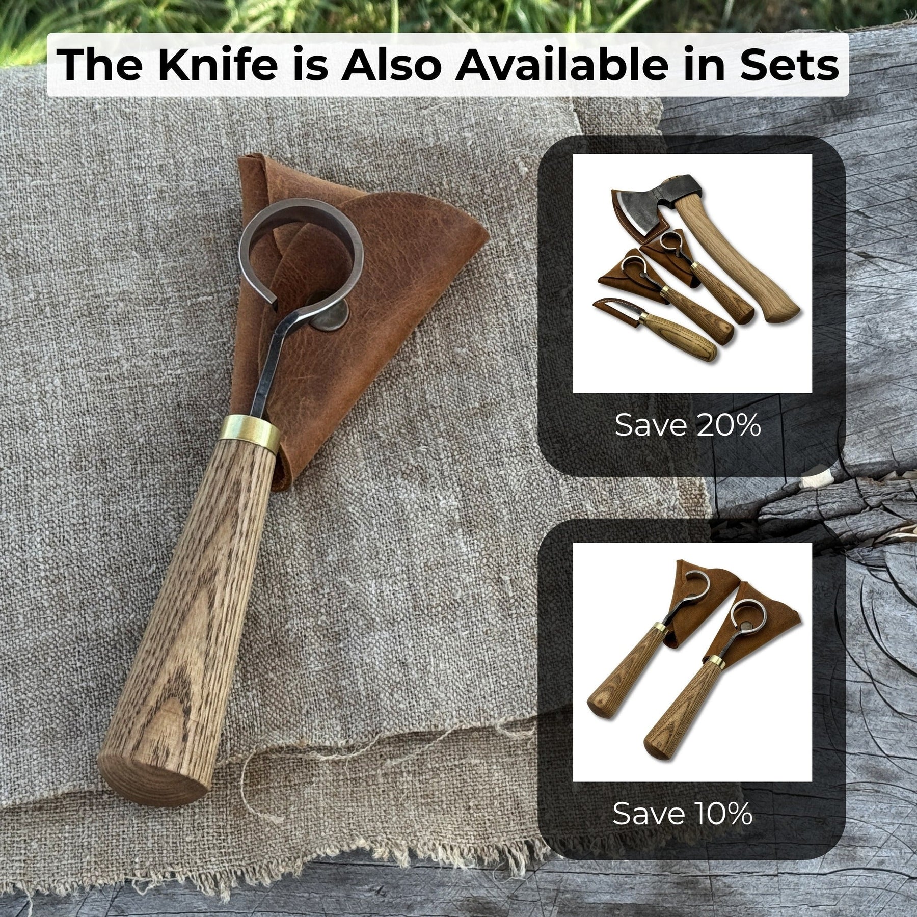Spoon Carving Scorp (Round) Knife, ⌀3 cm (1.2 inches) with Leather Case detail view by Sharky Forged Steel Tools