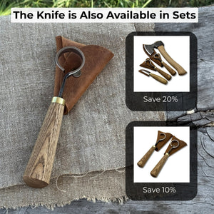 Spoon Carving Scorp (Round) Knife, ⌀3 cm (1.2 inches) with Leather Case detail view by Sharky Forged Steel Tools