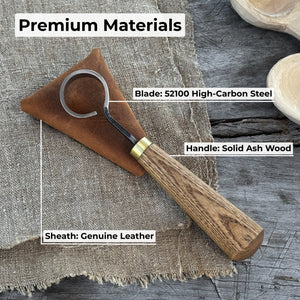 Spoon Carving Scorp (Round) Knife, ⌀3 cm (1.2 inches) with Leather Case detail view by Sharky Forged Steel Tools