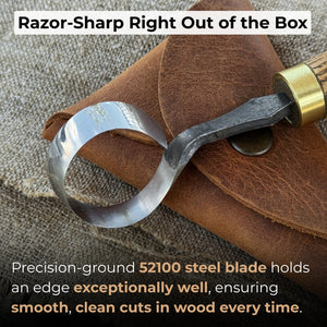 Spoon Carving Scorp (Round) Knife, ⌀3 cm (1.2 inches) with Leather Case detail view by Sharky Forged Steel Tools