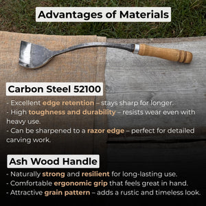 Spoon (Short) Bent Gouge, 50 - 70 mm (2 - 2.8 inches) detail view by Sharky Forged Steel Tools