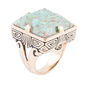 Square Statement Blue Turquoise Golden Ring by Barse Jewelry