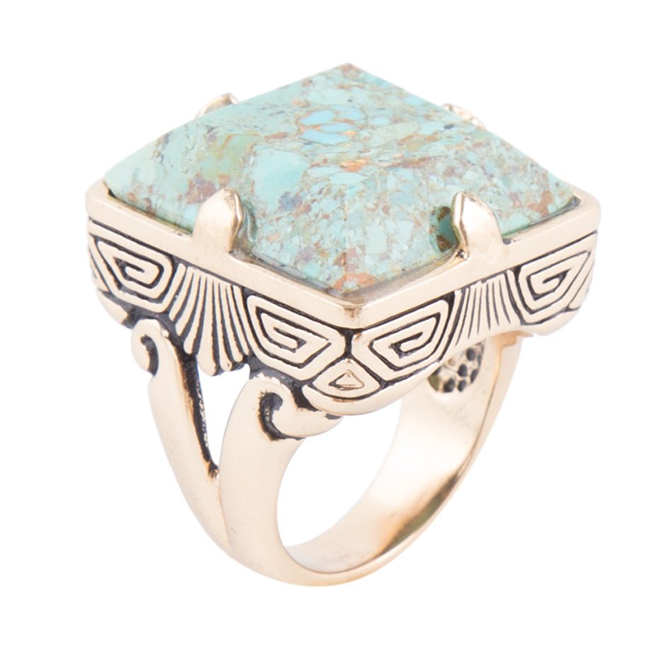 Square Statement Blue Turquoise Golden Ring by Barse Jewelry
