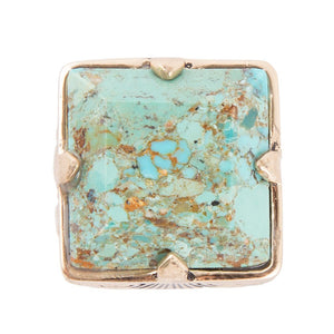 Square Statement Blue Turquoise Golden Ring detail view by Barse Jewelry