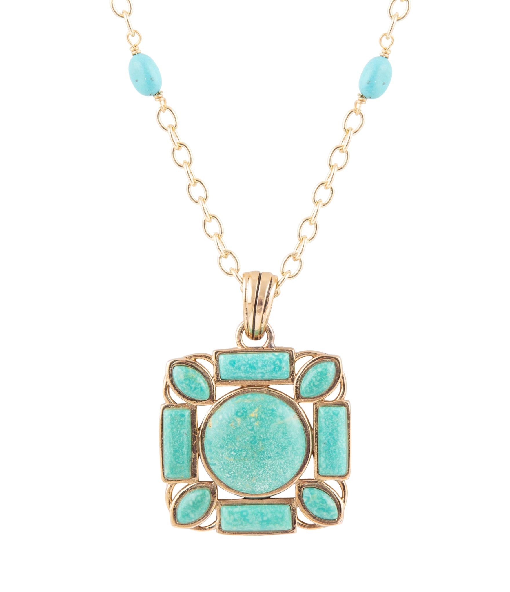 Squared Up Green Turquoise Pendant Necklace by Barse Jewelry