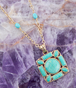 Squared Up Green Turquoise Pendant Necklace detail view by Barse Jewelry